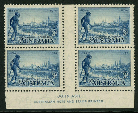 Australia BW155za SG 14 1934 Victoria Centenary Perf 11½  imprint block of 4 MUH Variety