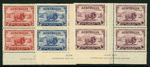 Australia SG 150-2 1934 Macarthur set of 3 Ash imprint blocks of 4 MUH