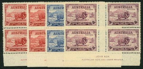 Australia SG 150-2 1934 Macarthur set of 4 Ash imprint blocks of 4 MUH