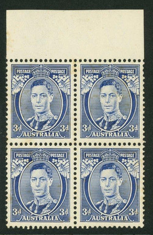 Australia SG 168a 3d Blue "White Wattles" KGVI  block of 4 MUH