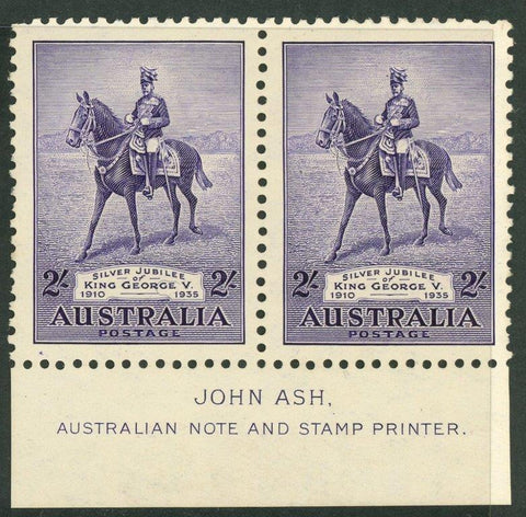 Australia SG 158 1935 2/- Silver Jubilee Imprint Pair MUH