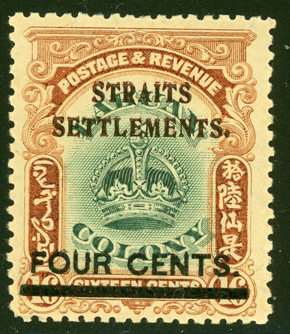 Malayan States Straits Settlements SG 145a 16c Ovpt 4c Postage & Revenue Stamp