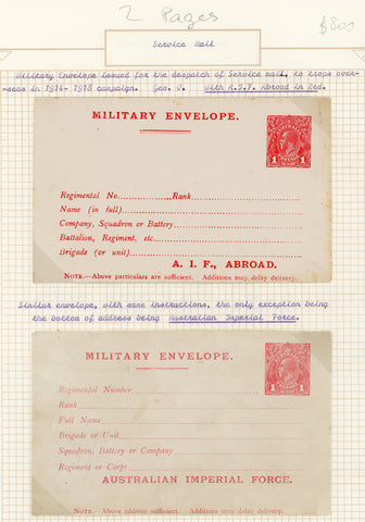 Australia 1914-18 WWI 1d KGV Military Envelope Issued for Dispatch of Service Mail AIF Abroad
