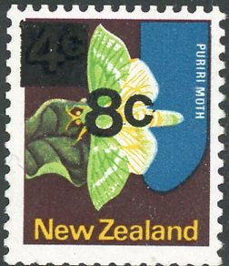New Zealand 1973 SG1144 8c/4c Puriri Moth Stamp Yellow Offset MUH
