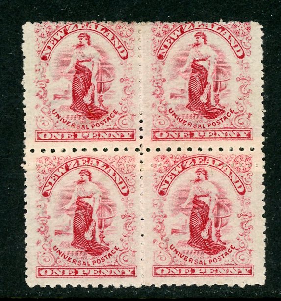 New Zealand SG358 1d Universal Postage Block of 4 Paper Join