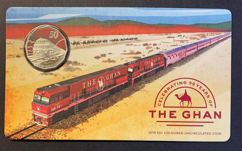 Australia 2019 RAM 50c Fifty Cents 90th Anniversary of The Ghan Train coloured Coin on card