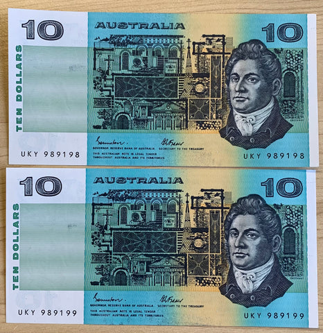 Australia R309 $10 Banknote Johnston/Fraser Pair