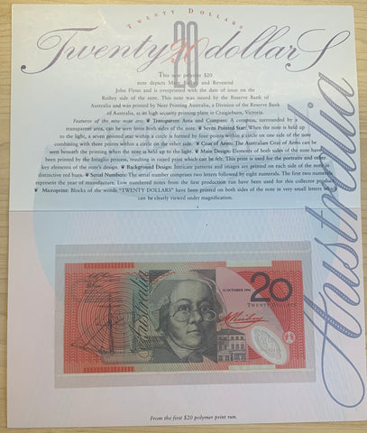 Australia 1994 $20 Fraser Evans First Polymer Issue Folder  Uncirculated
