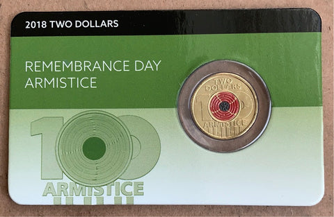 2018 Australia $2 Remembrance Day Armistice Coloured Carded Uncirculated Coin