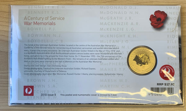 2018 $1 A Centenary of Service War Memorials PNC
