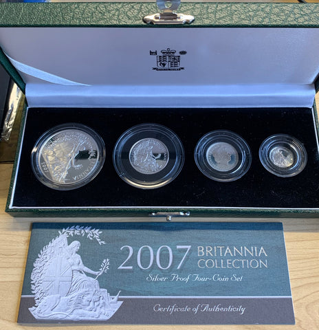 GB Great Britain UK 2007  Britannia 4 Coin Silver Proof Set Superb Condition.
