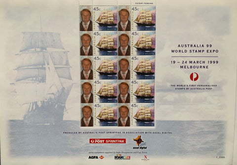 1999 Australia 99 World Stamp Expo Polly Woodside Ship 45c  Personalised Stamp Sheet