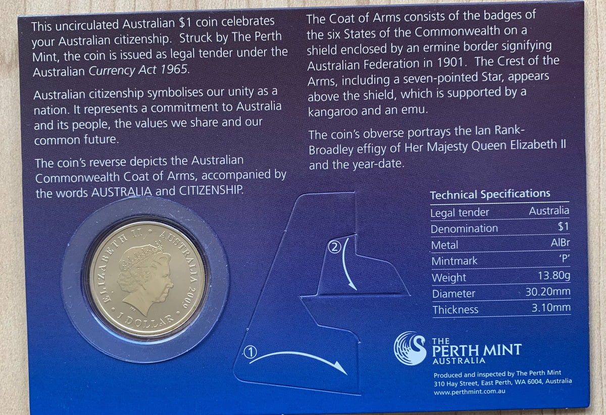 Australian 2009 Perth Mint $1 Citizenship Uncirculated Coin – Shields ...