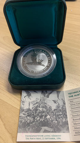 Australia 1996 Perth Mint  $1  Kookaburra "Foundation Stone" 1 oz .999 Silver Coin
