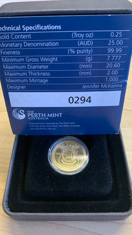 Australia 2016 Perth Mint Returned & Services League of Australia  1/4oz .9999 Proof Gold Coin