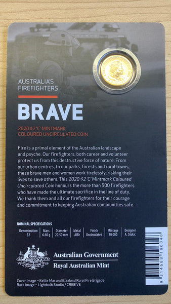 2020 RAM $2 Brave Australia's Firefighters C Mintmark Uncirculated Coloured Coin