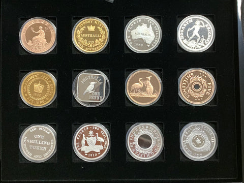 Macquarie Mint "The History of Australian Coinage" Set of 24 Medallions finished in various precious Metals