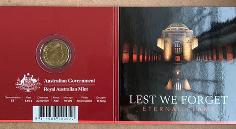 Australia 2018 Royal Australian Mint  $2 Coloured Eternal Flame with C mintmark