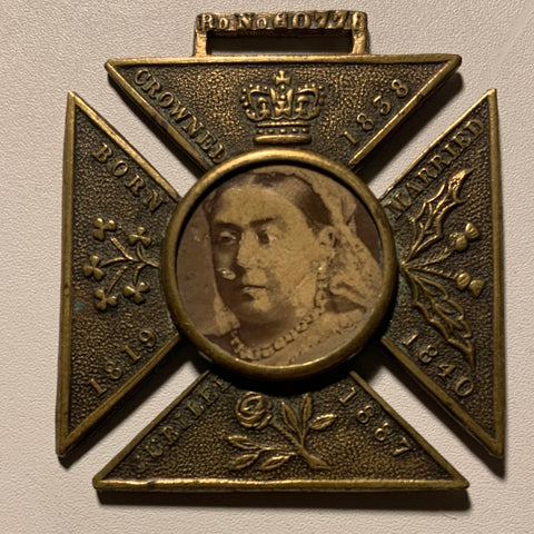 GB Great Britain 1887 Queen Victoria Jubilee Medal. Cross with QV Photo insert. Nice Condition.