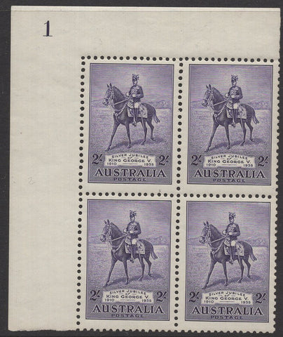 Australia SG 158 1935 2/- Silver Jubilee Plate 1 Block of 4 MUH