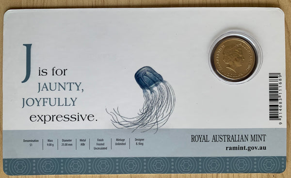 2017 Aussie Alphabet Coloured $1 coin "J" Jelly Fish