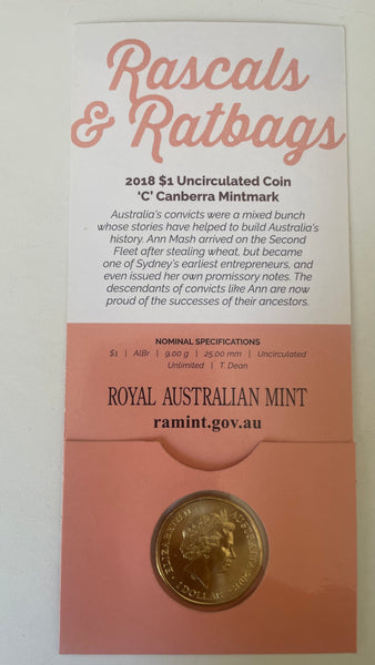 Australia 2018 $1 One Dollar RASCALS & RATBAGS Ann Mash 'C' mintmark