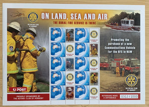 Australia Post & Rotary 55c On Land Sea and Air Rural Fire Service Stamp Sheet Limited Edition