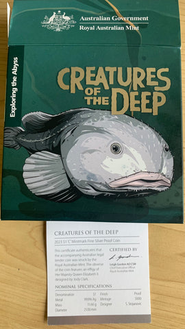 Australia 2023 RAM $1 Creatures of the Deep Blob Fish C Mintmark Proof Silver