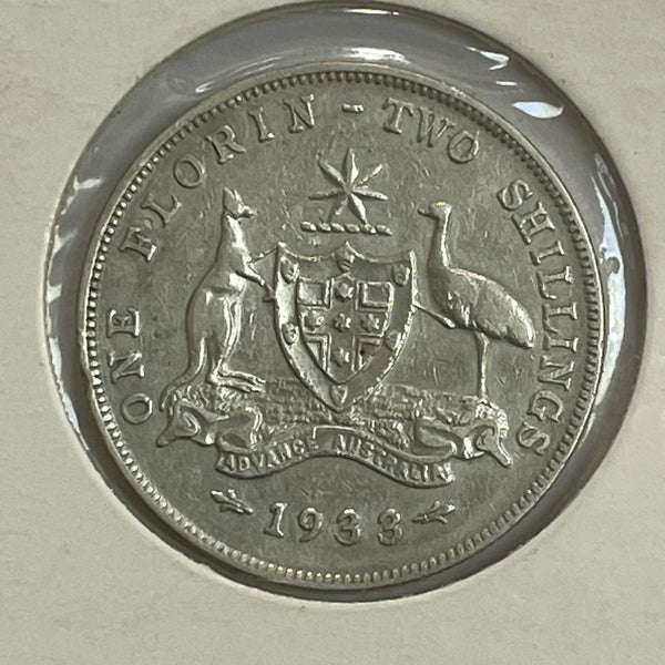Australia 1933 2/- Florin Silver Coin Very Fine Condition VF