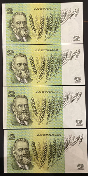 Australia $2 Australia Knight/Wheeler OCRB Side Thread about Uncirculated Run of 4. R86b