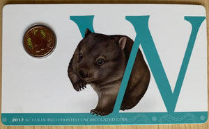 2017 Aussie Alphabet Coloured $1 coin "W" Wombat