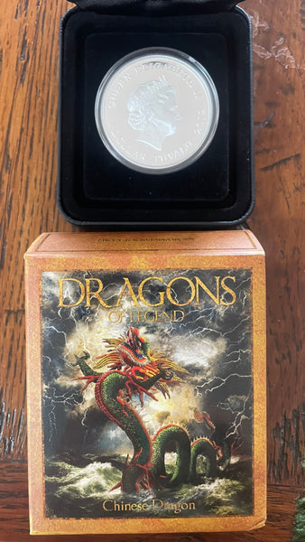 Tuvalu 2012 Perth Mint Coloured Dragons of Legend $1 Chinese Dragon Silver Proof Coin