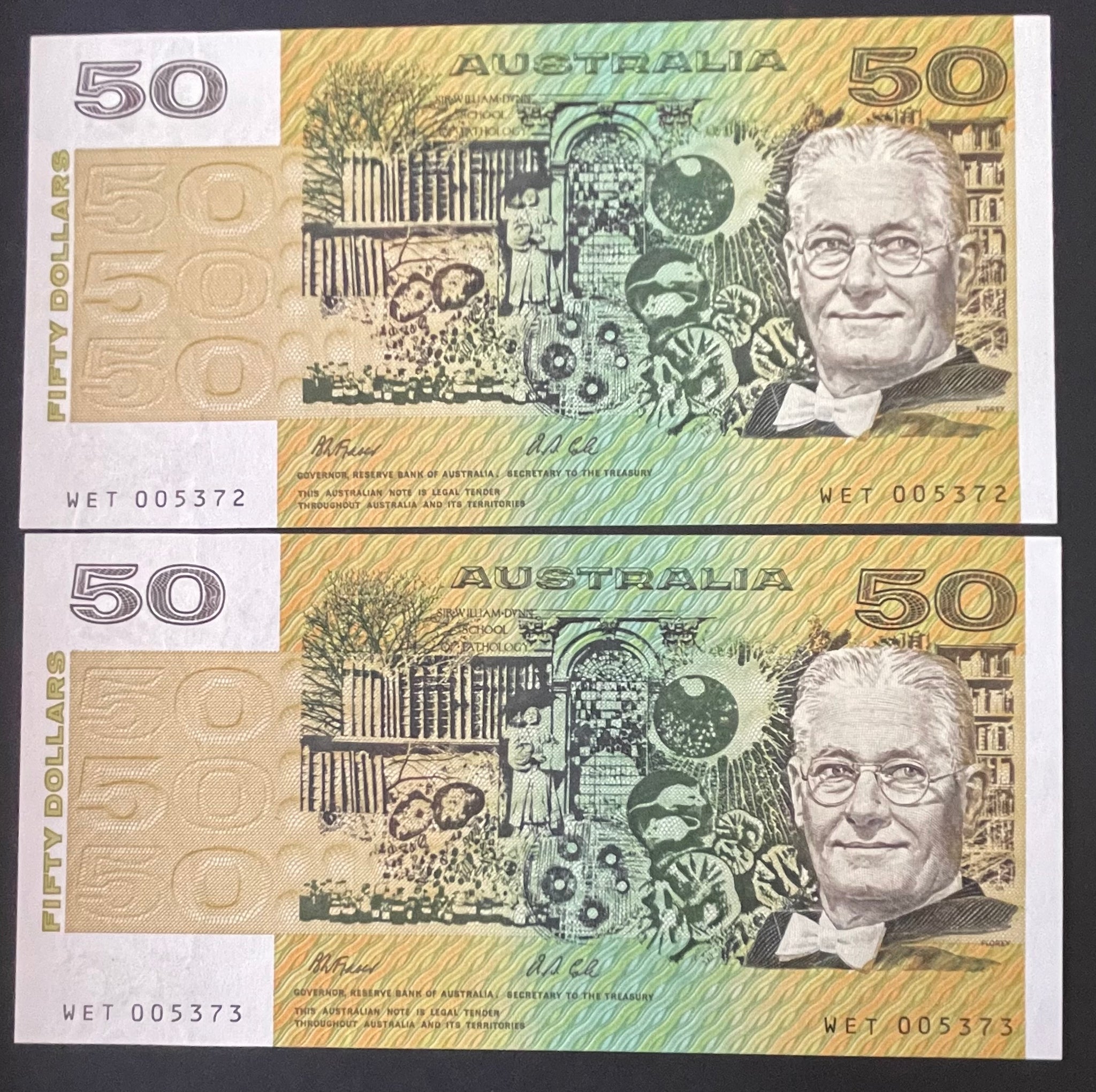 Australia 1991 $50 Fraser/Cole Banknote Uncirculated Pair R513b