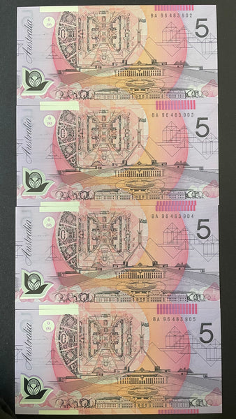 Australia $5 Five Dollar MacFarlane/Evans Uncirculated Run of 4 R218aF Mc304