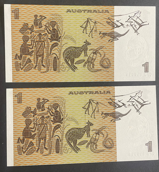 Australia 1976 R76c $1 Knight/Wheeler Side Thread Folded Uncirculated Pair