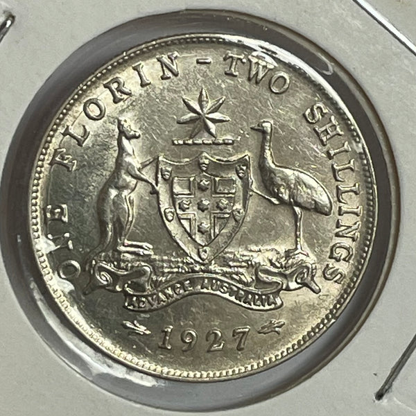 Australia 1927 2/- Florin about Uncirculated