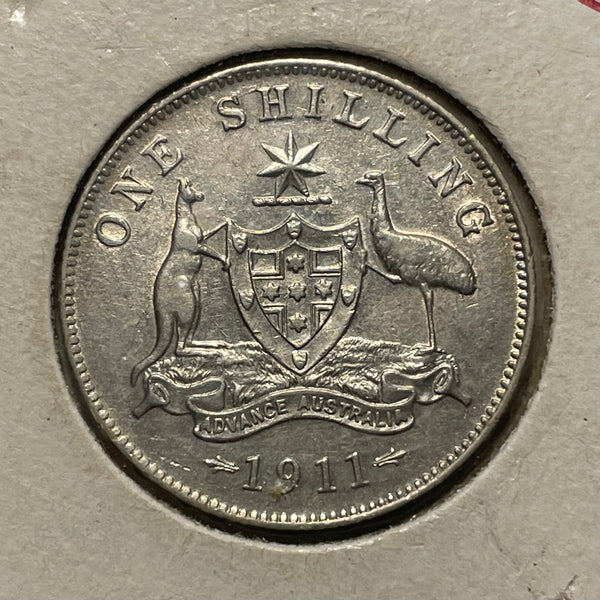 Australia 1911 1/- One Shilling Silver Coin EF Condition