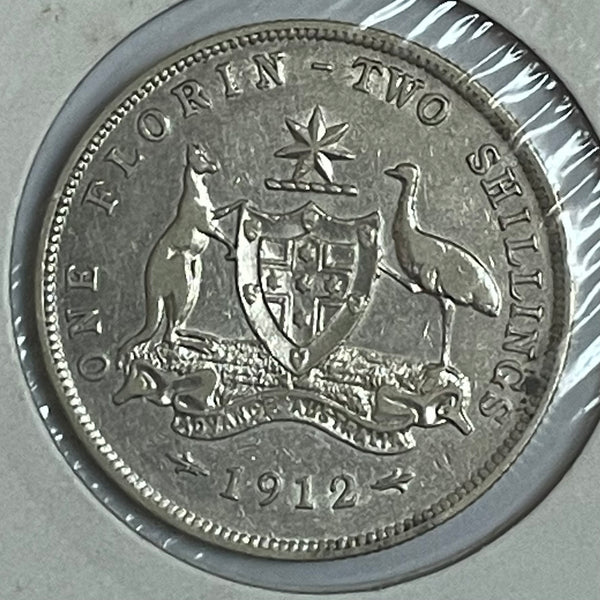 Australia 1912 2/- Florin Silver Coin Very Fine Condition