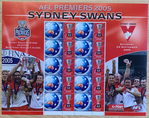 AFL Premiers 2005 Sydney Swans 50c stamp sheet of 10