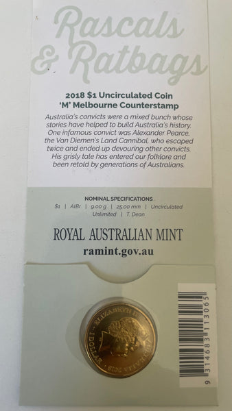 Australia 2018 $1 One Dollar Rascals & Ratbags Alexander PEARCE 'M' mintmark