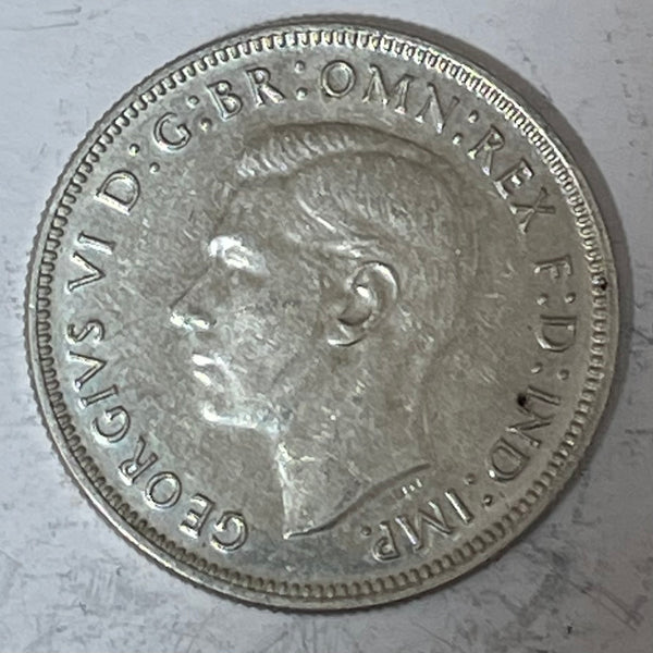 Australia 1943 Melbourne Mint 2/- Florin Silver Coin about Uncirculated