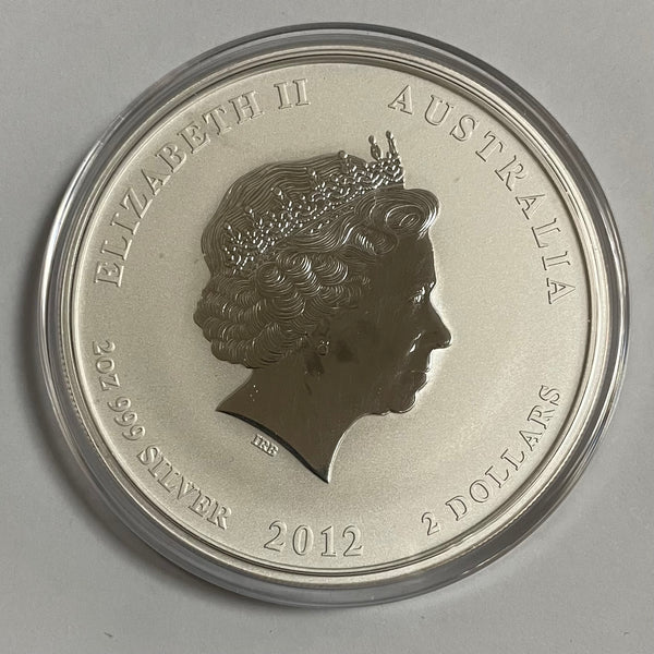 Australia 2012 Perth Mint $2 Lunar New  Year of the Dragon 2oz Silver Coin