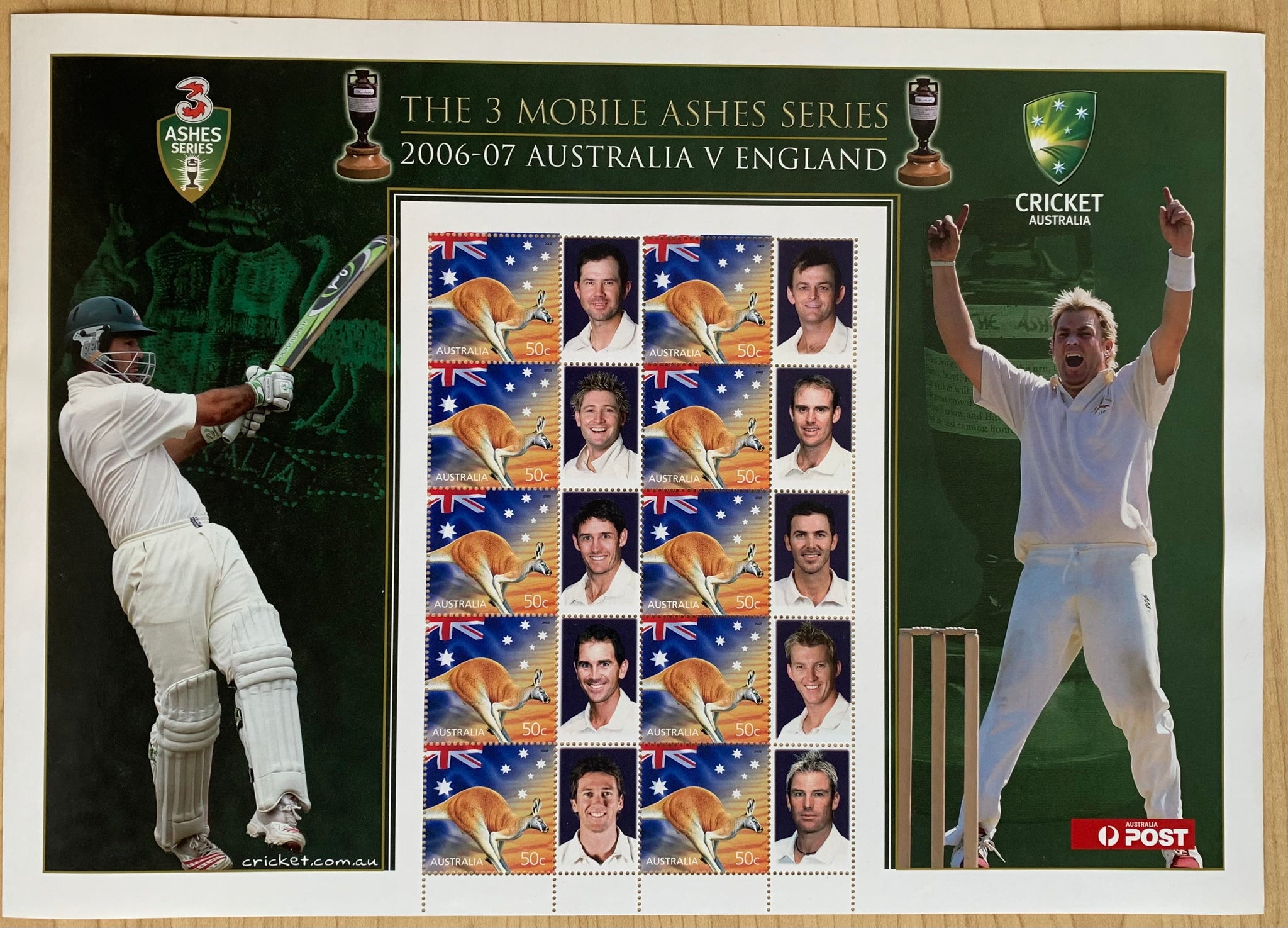 2006 - 2007 50c Mobile Ashes Series Australia vs England Sheet