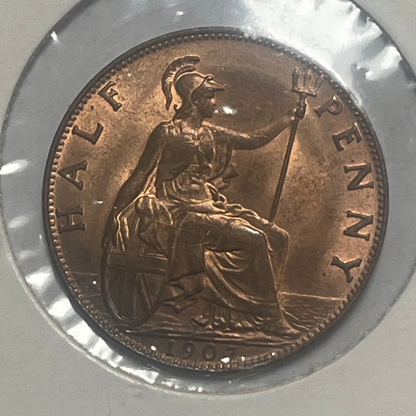 UK Great Britain 1907 King Edward VII Half Penny 1/2d Coin Brilliant Uncirculated