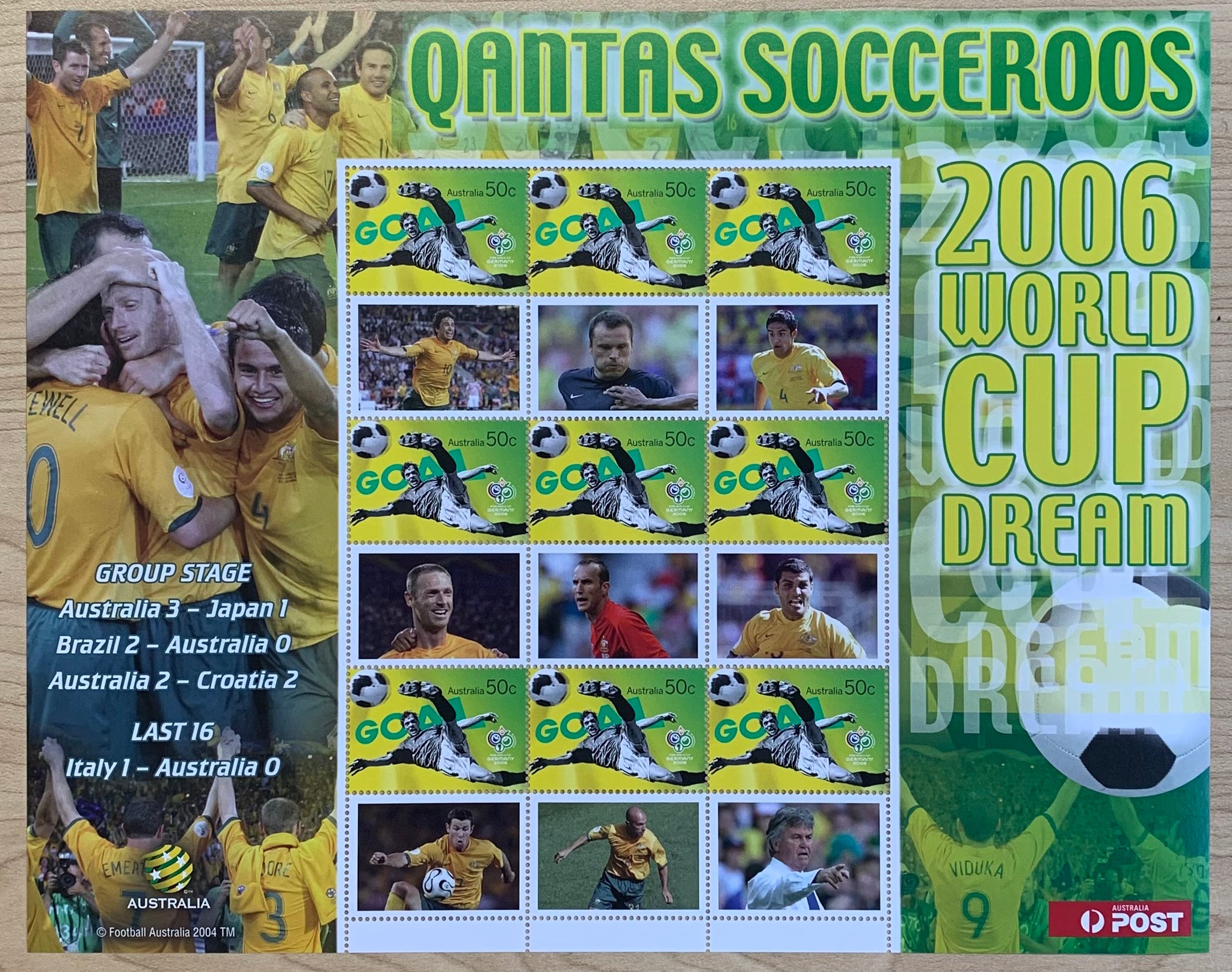 2006 50c World Cup Dream 'QANTAS SOCCEROOS' Mini Sheet of Stamps