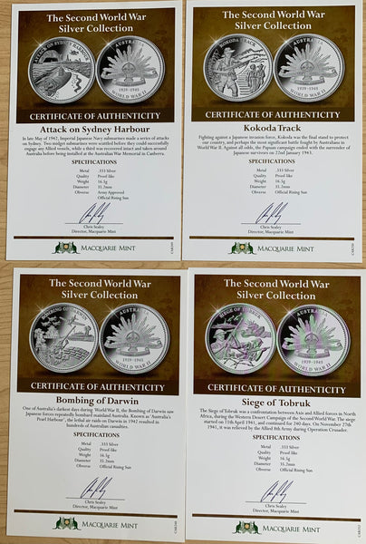Macquarie Mint Second World War 8 Silver Medallions Commemorative Collection