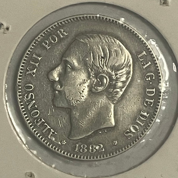Spain 1882 2 Pesetas Silver coin