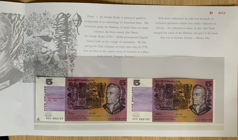 Australia 1992 $5 25th Anniversary Uncut Pair Coin/Banknote Fair Banknote Folder