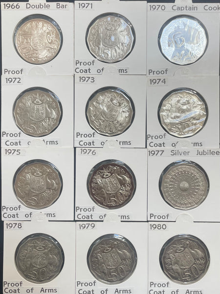 Australia 1966 - 2011 plus 2014 Royal Australian Mint Fifty Cents 50c Proof Coin Collection