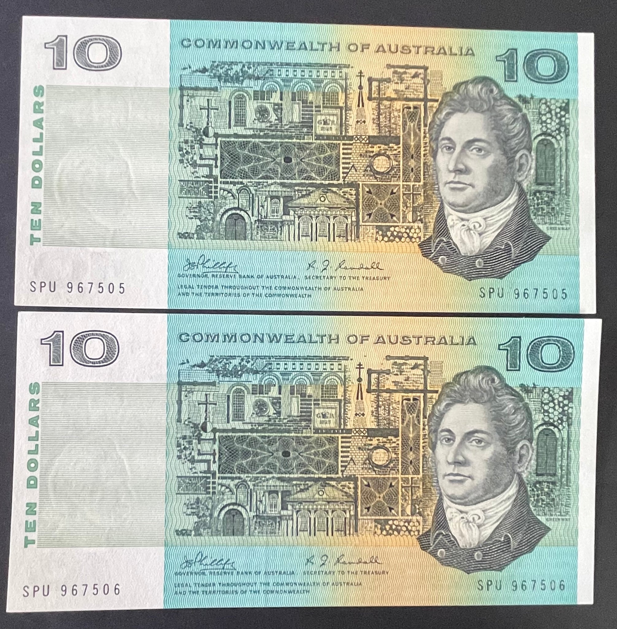 Australia $10 Phillips/Randall  Banknote Uncirculated Pair R303
